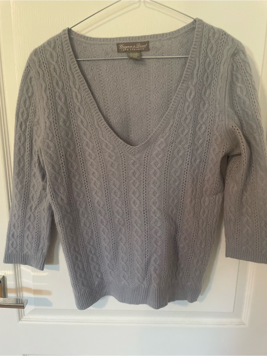 grayson ans dunn Sweaters - Cashmere Light Blue Cable V-Neck Sweater